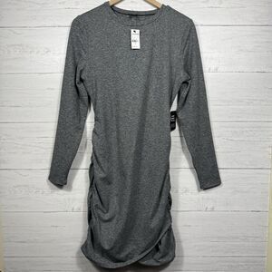 Express Womens Gray long sleeve body contour midi dress size Medium ruched NEW